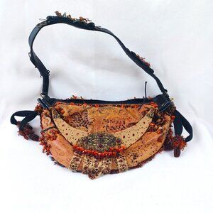 Mary Frances Handbag Purse Pocketbook Leather Beads Sequins Metal Boho Hippie